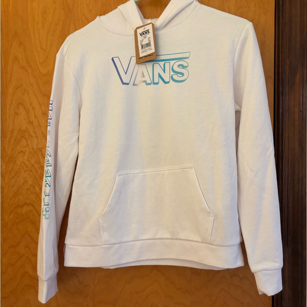 Vans White Hoodie with Blue and Pink Accents - Kids